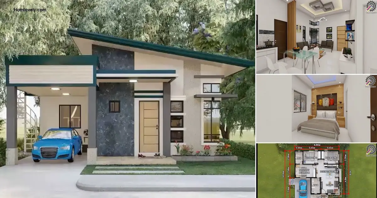 8 x 10 m Small House Design with 3 Bedrooms ~ Homlovely.com