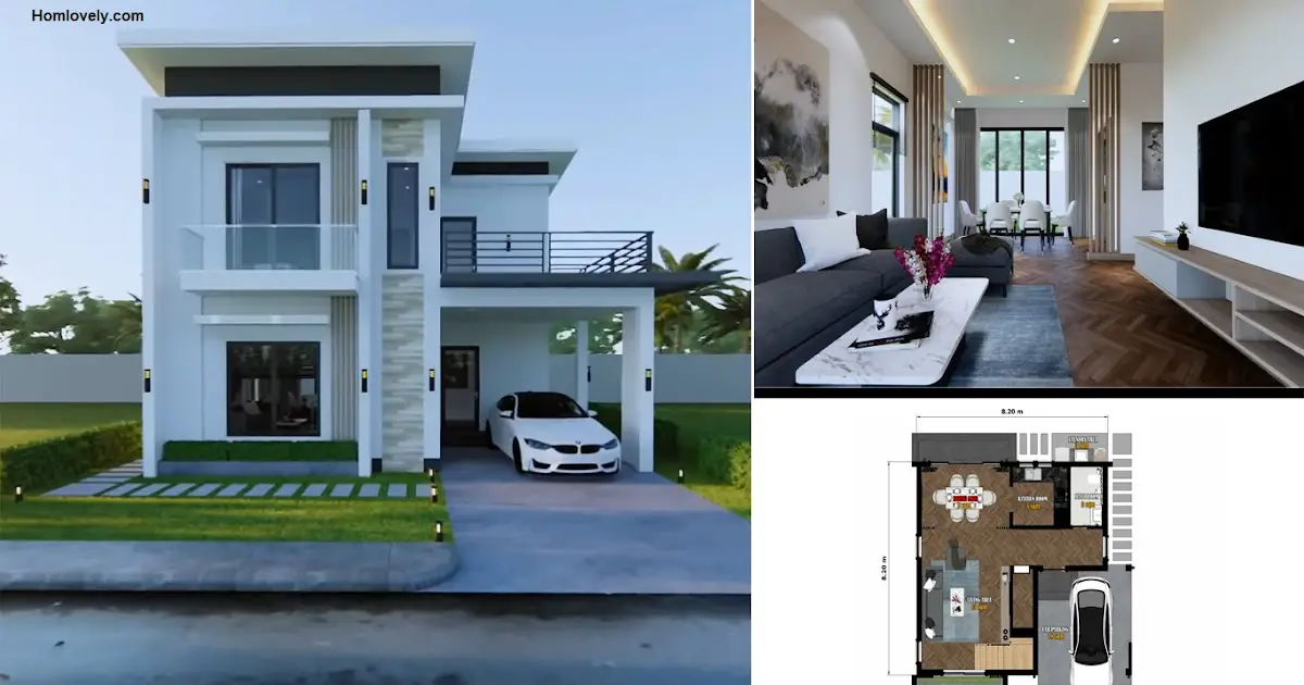 8 x 8 M Simple Modern 2-Storey House Design with 3 Private Bedrooms ~ Homlovely.com