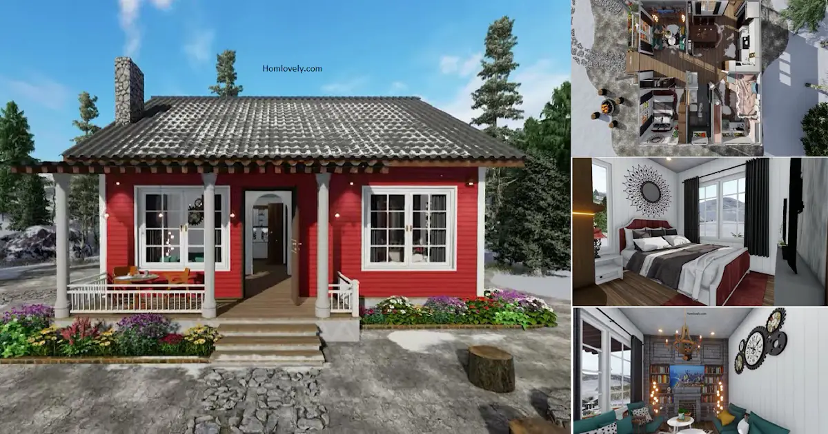 8 x 8 M Small Red House Design + Floor Plan ~ Homlovely.com