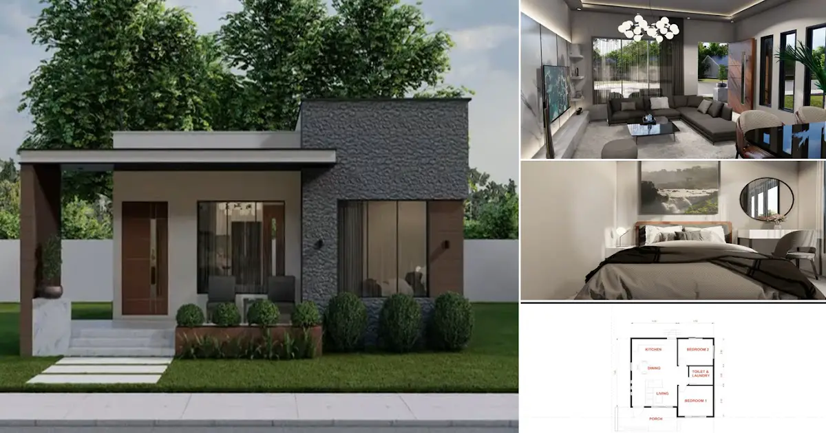 8 x 8 m Modern Low Cost House Design with 2 Bedrooms ~ Homlovely.com