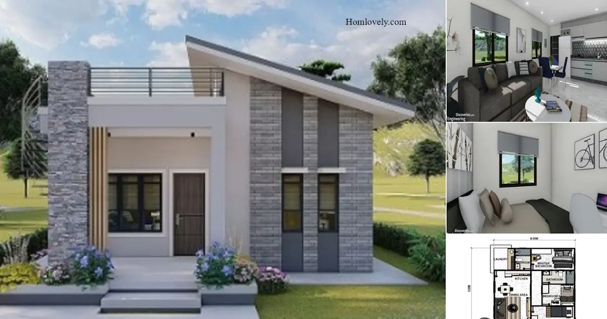 8 x 9 M Unique Small House Design With 3 BEDROOM + Floor Plan ~ Homlovely.com