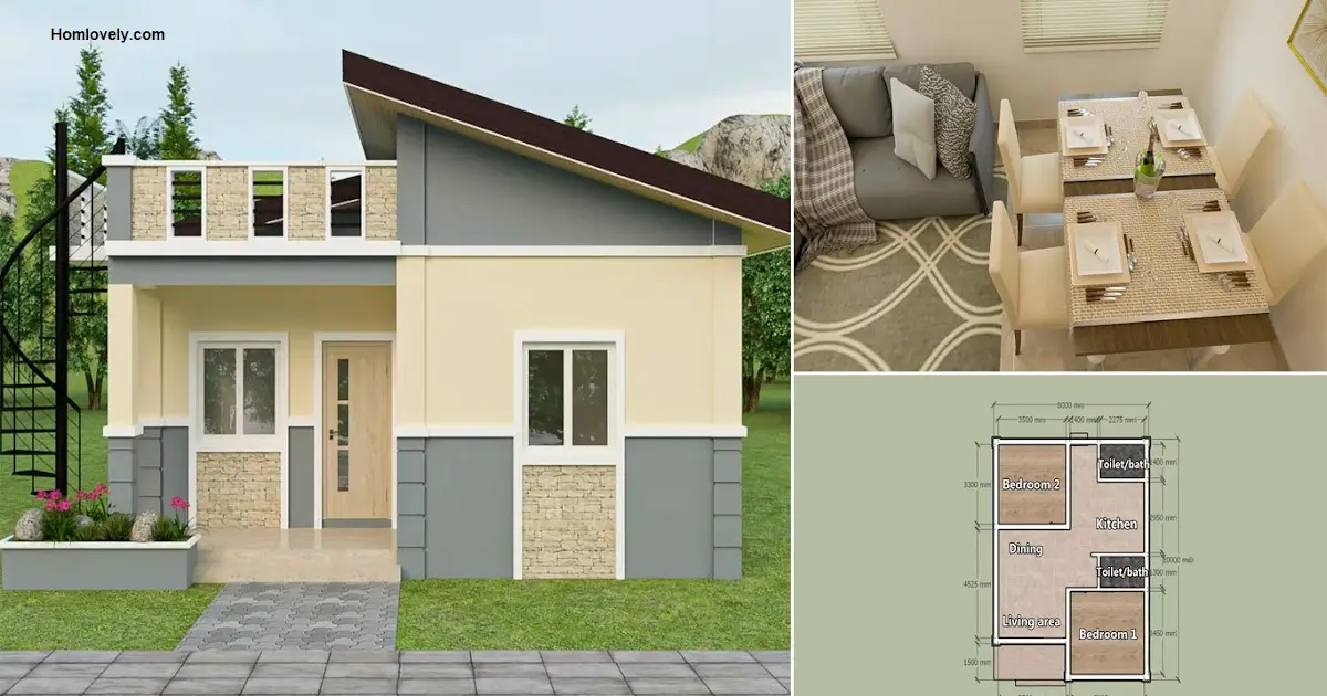 80 Sqm 2 Bedroom Small House Design with Roof Deck ~ Homlovely.com