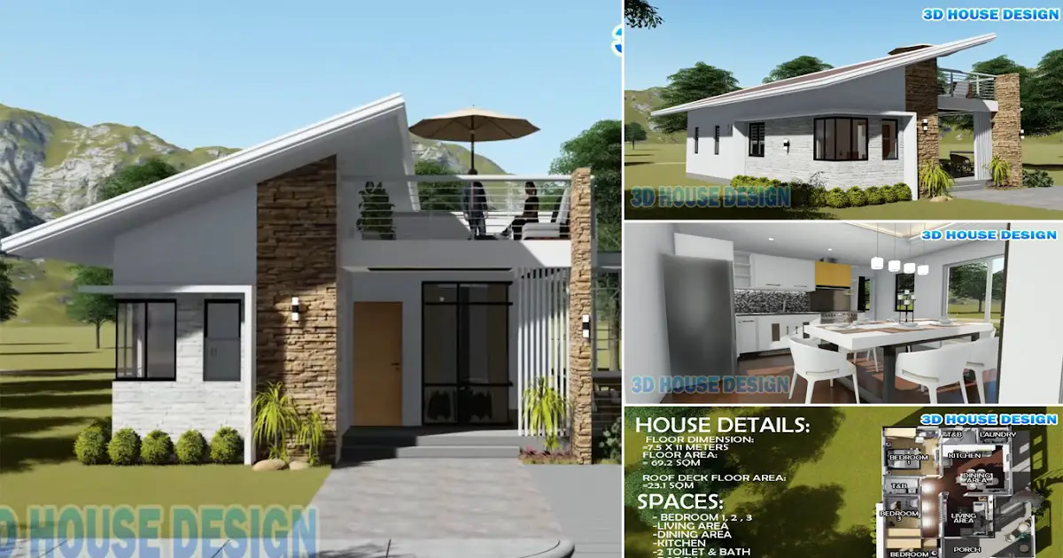 82.5 Sqm House Design with Perfect Roof and 3 Bedrooms ~ Homlovely.com