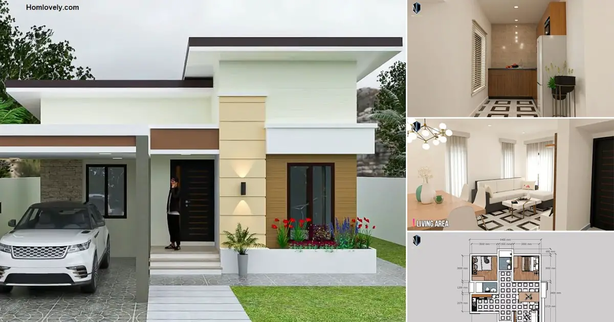 8.4m x 7m Simple Modern House Design with 2 Bedrooms ~ Homlovely.com