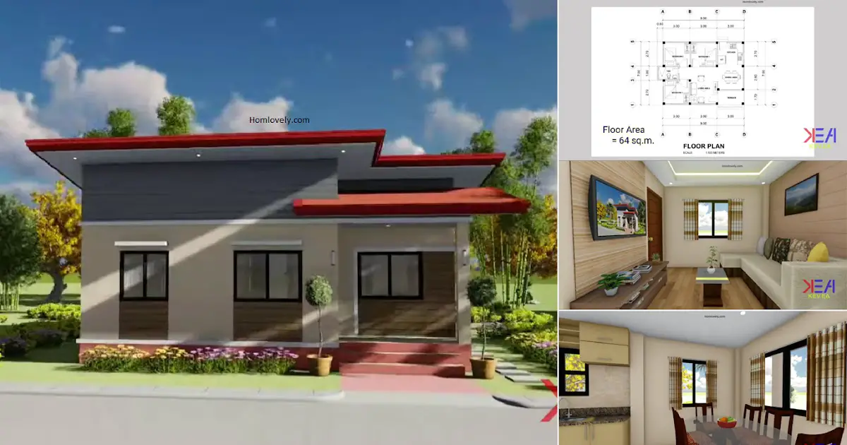 9 x 7 m Simple House Design + Floor Plan ( 3-bedrooms ) ~ Homlovely.com