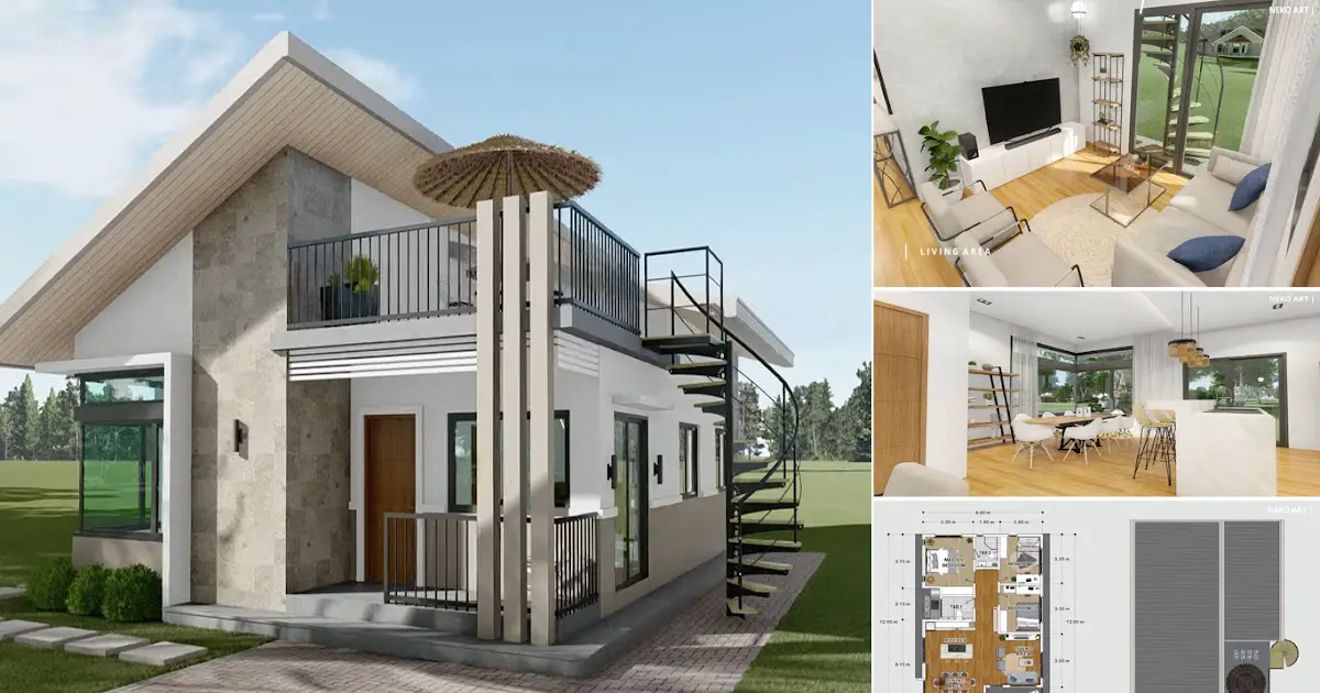 96 sqm Small Bungalow House Design with ROOF DECK (3 Bedroom) ~ Homlovely.com