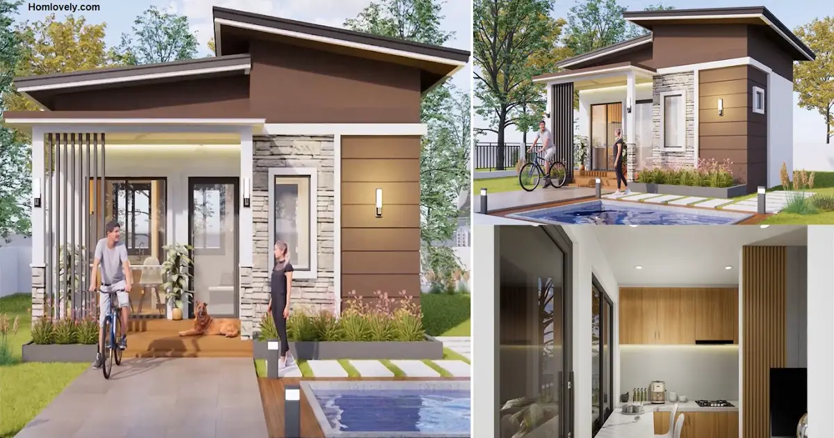 Cheap 7x7 m Small House Design Ideas with 2 Bedroom and Swimming Pool ~ Homlovely.com