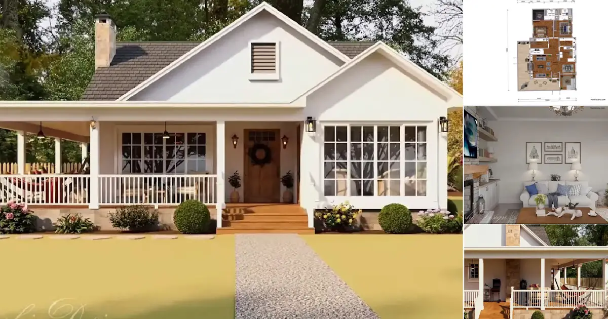 Cottage House Design with A Wrap-Around Porch + FLOOR PLAN ~ Homlovely.com