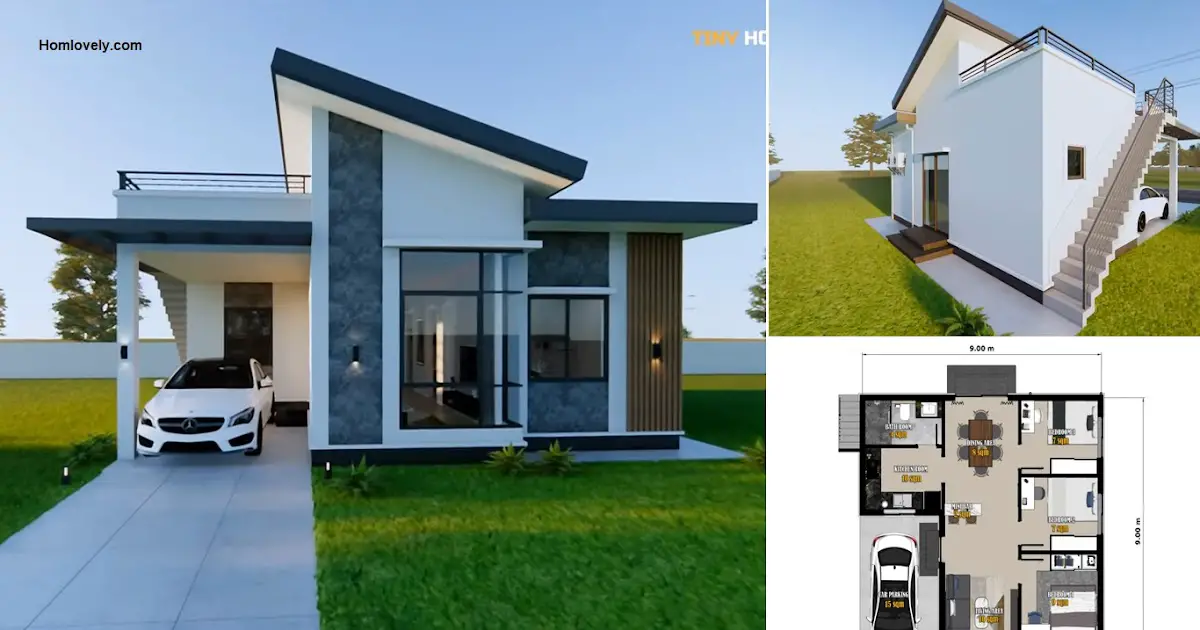 Simple 9 x 9 M House Design with Roof Deck (3 Bedroom) ~ Homlovely.com