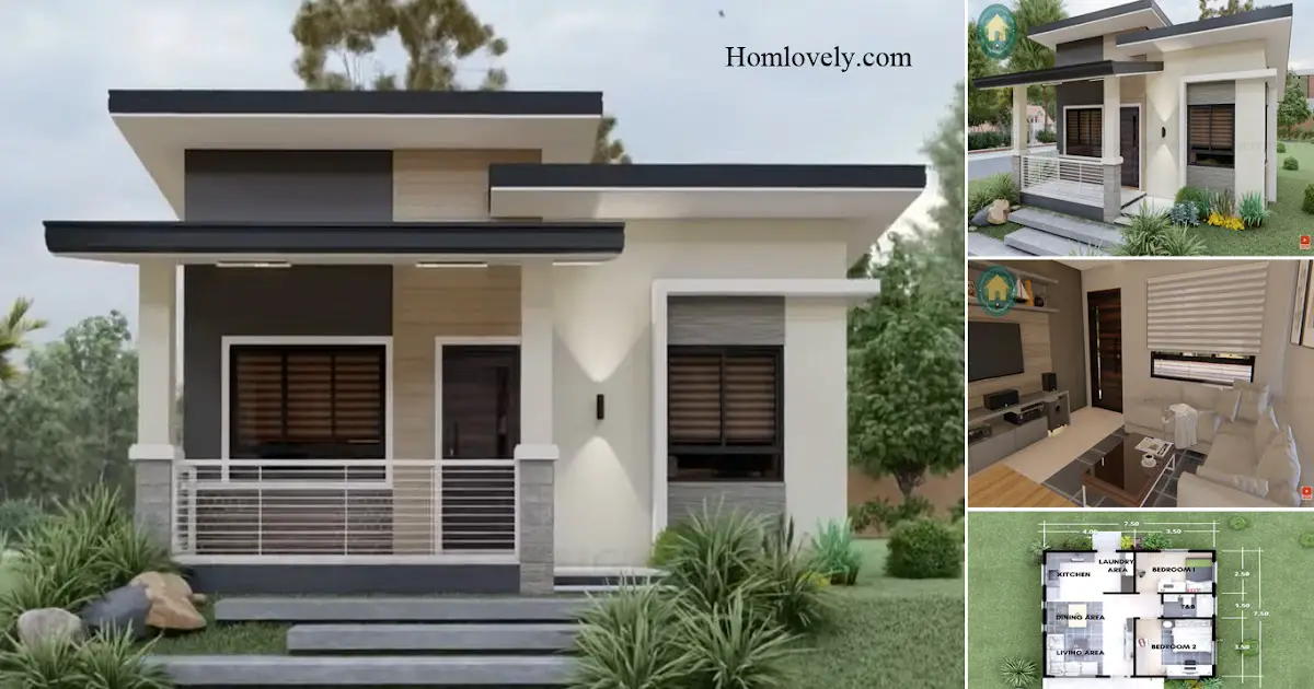 Simple Small House Design 7.5 x 7.5 M With 2 Bedrooms ~ Homlovely.com