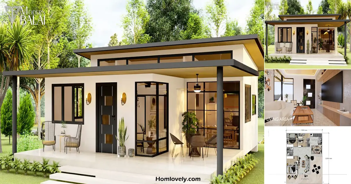 Simple Small House Design Idea 9 x 11 Meter With 3 Bedrooms ~ Homlovely.com