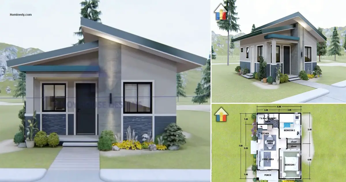 Simple and Low Budget House Design Concept (45 sqm) 2 BEDROOMS ~ Homlovely.com