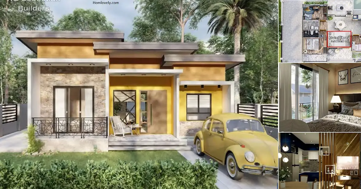 Small Bungalow House Design ( 3 BEDROOMS) + Floor Plan ~ Homlovely.com