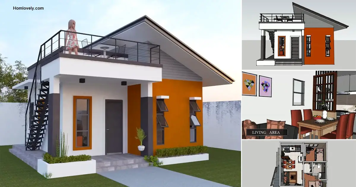 Small House with Roof Deck (7.5 x 6 m) and Floor Plan ~ Homlovely.com