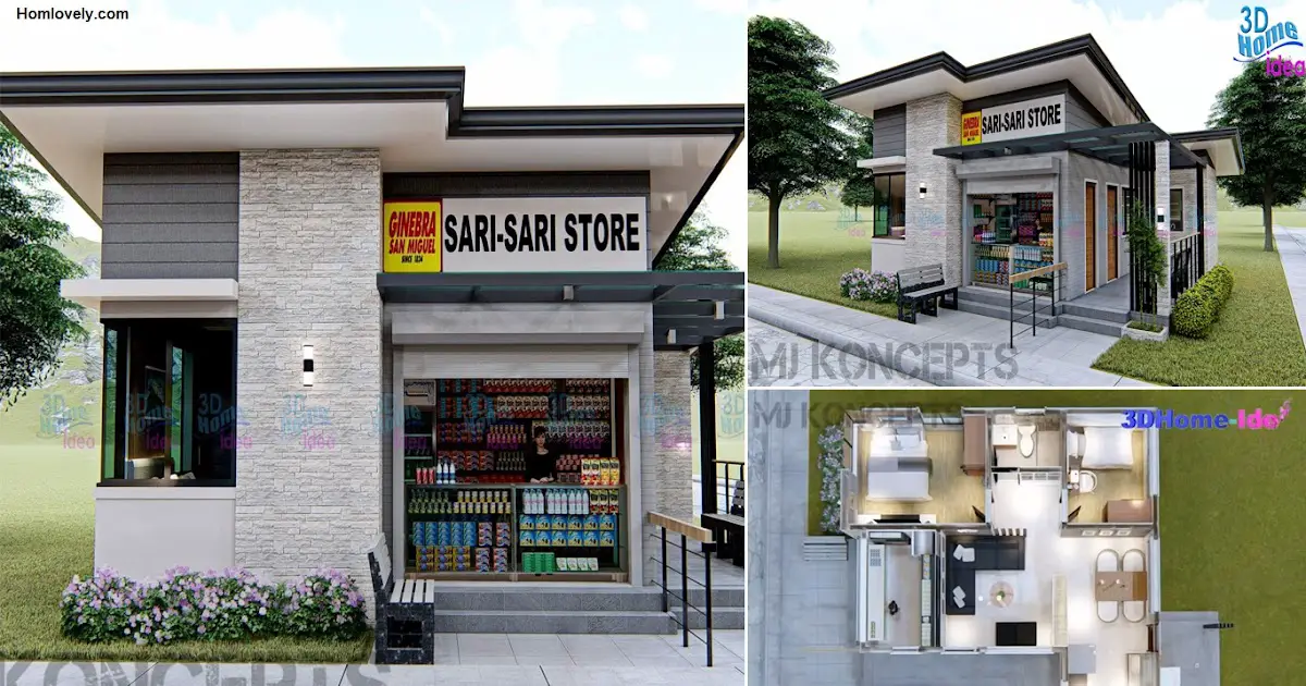 Small Simple House and Store Design with 2 Bedroom ~ Homlovely.com