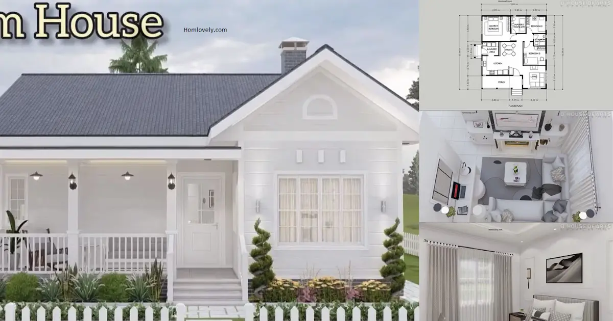 Small White Bungalow House Design in 90 sqm with 3-BEDROOMS ~ Homlovely.com