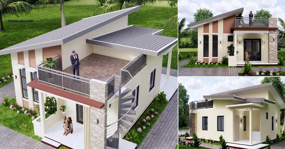 Stunning Simple House Design 8 x 9 M with Shed Roof and Deck ~ Homlovely.com