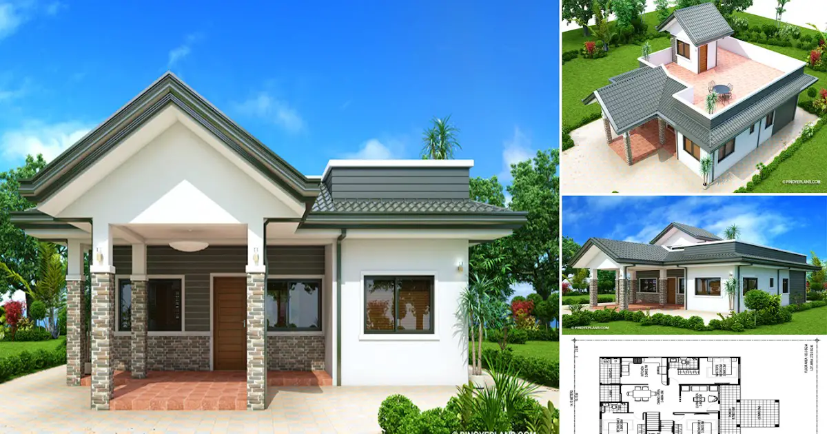 123 sqm One-Storey House Design with Roof Deck and 3 Bedrooms ~ Homlovely.com