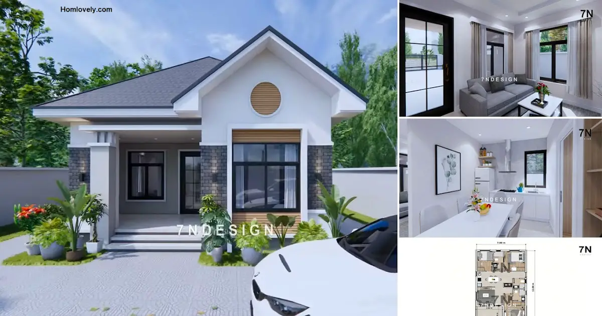 7 x 12 m Simple House Design with 3 Bedrooms ~ Homlovely.com