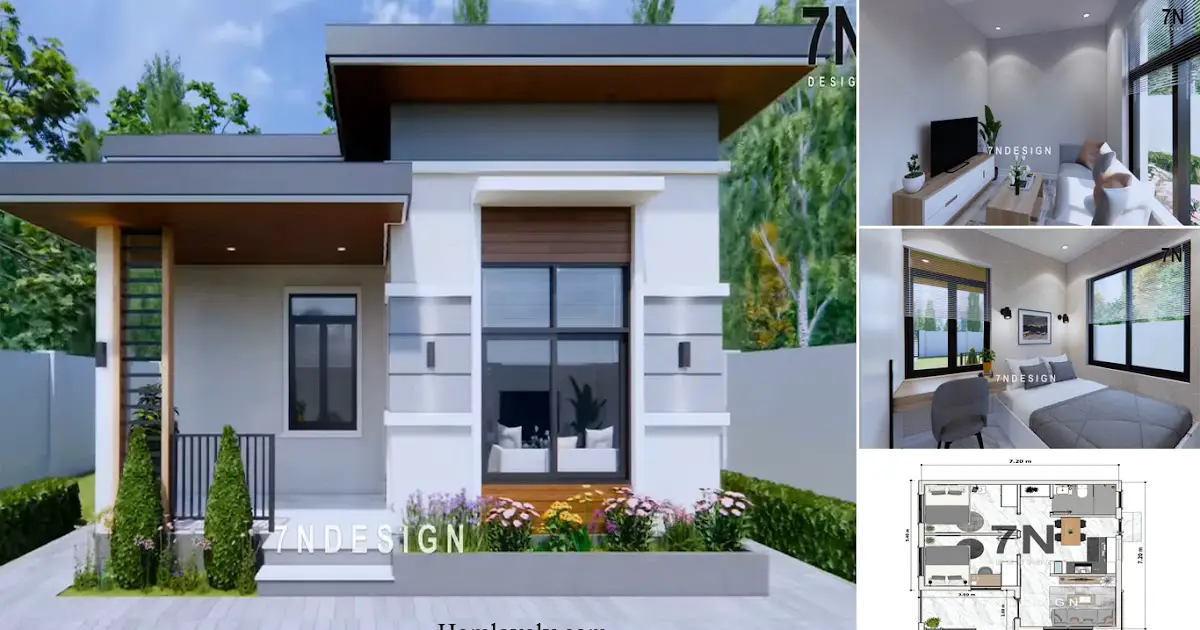 Fabulous Small House Design 7 x 7 M With 2 Bedroom + House Plan ~ Homlovely.com