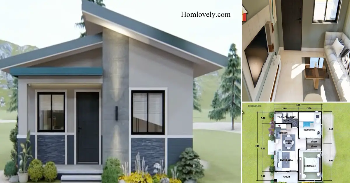2 BEDROOM - 6 x 7.5 M Pretty Small House Design Ideas ~ Homlovely.com