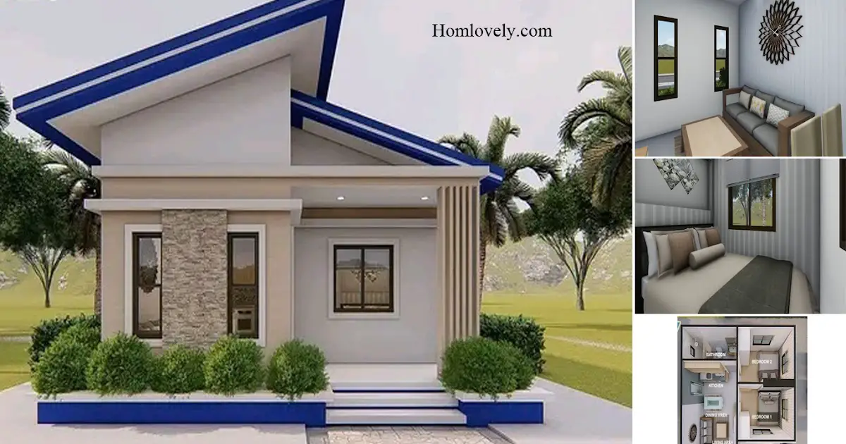 2 BEDROOM - Pretty Small House Design With Floor Plan + Estimated Cost ~ Homlovely.com