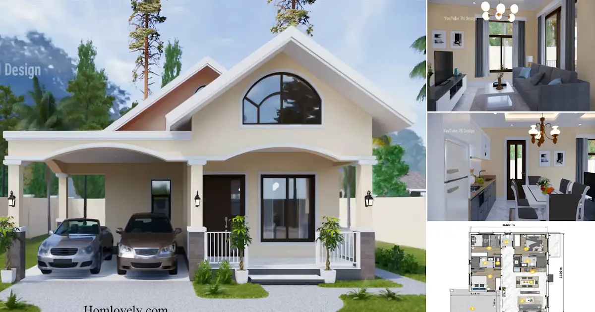 3 Bedroom - Minimalist Small House Design In 8 x 11 M With 2 Car Parking ~ Homlovely.com