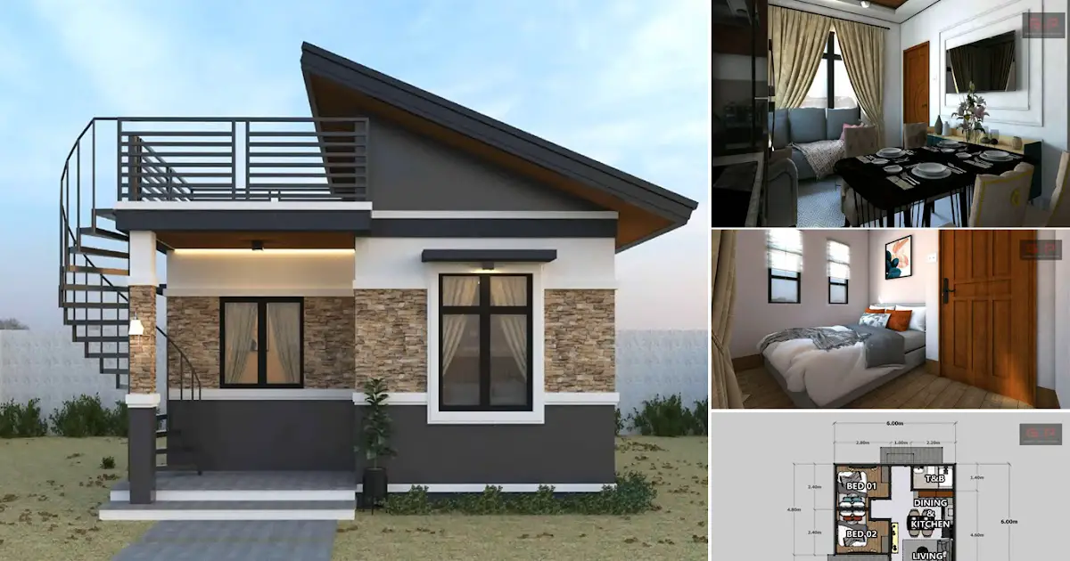 6 x 6 m Small House Design with Roof Deck ~ Homlovely.com