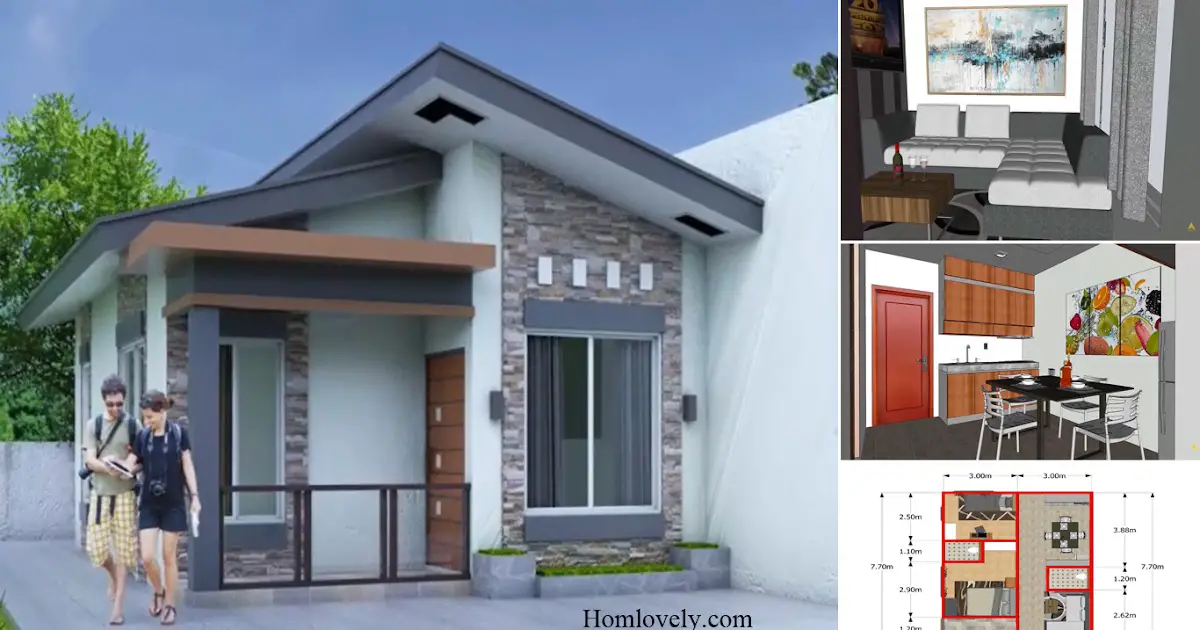 6 x 7 M Natural Small House Design Ideas With 2 Bedrooms ~ Homlovely.com