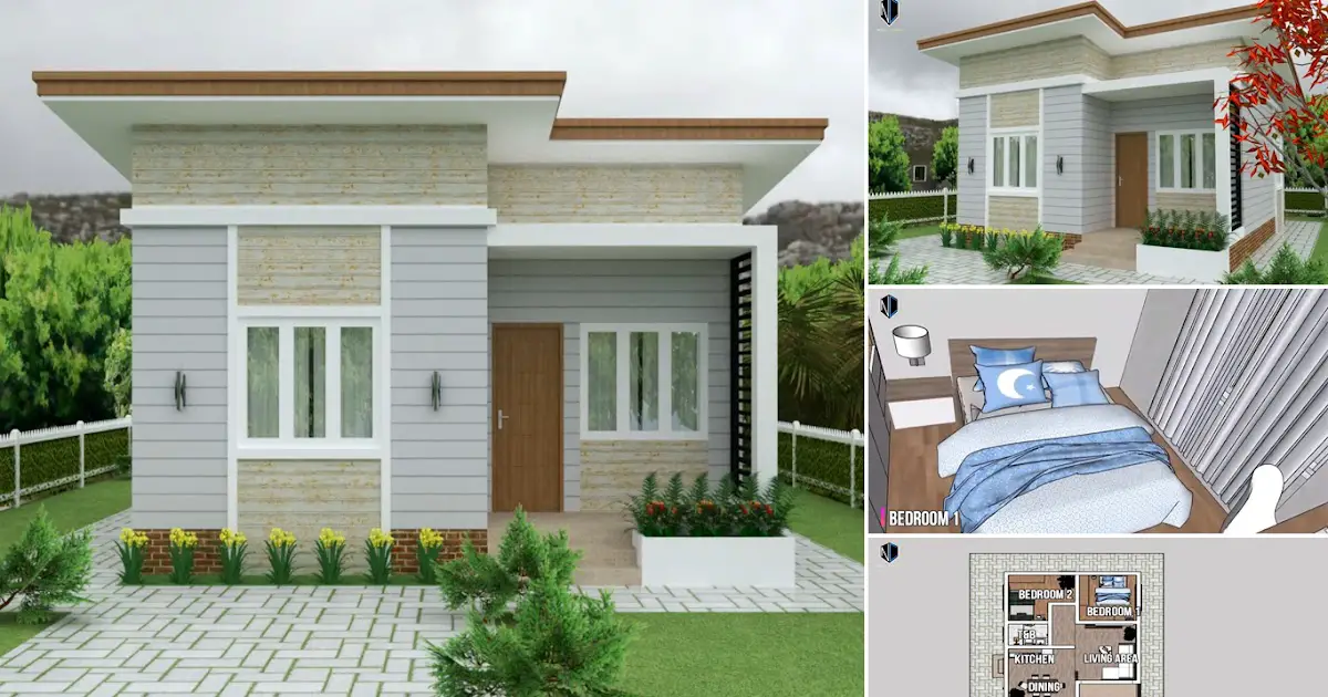 8.8 x 7 m Simple House Design with 2 Bedroom ~ Homlovely.com