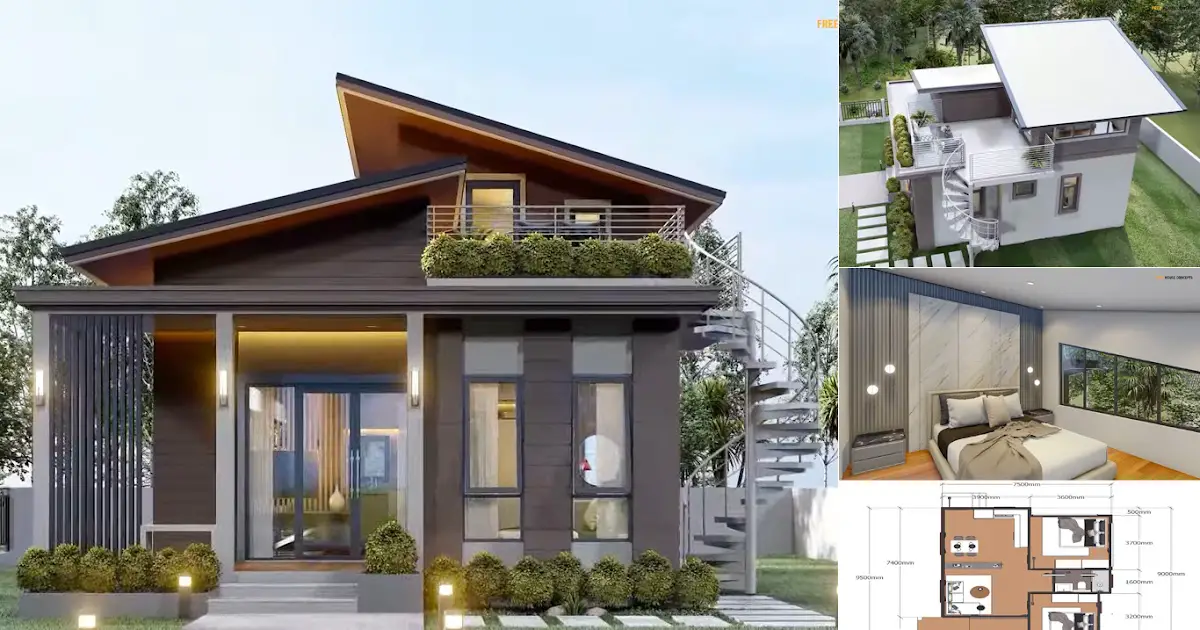 Eye-Catching 7.5 x 9.5 Meter Small House Design with Roof Deck ~ Homlovely.com