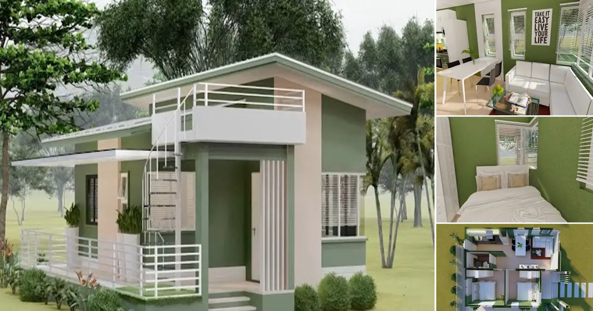 Freshly Small House Design With 2 BEDROOM + Floor Plan ~ Homlovely.com