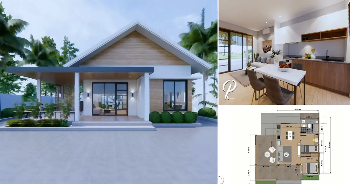Small House (6.5 x 9 m) with Large Porch and 2 Bedrooms ~ Homlovely.com