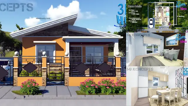 3 Bedrooms House Design in 6 x 8 M + House Details ~ Homlovely.com