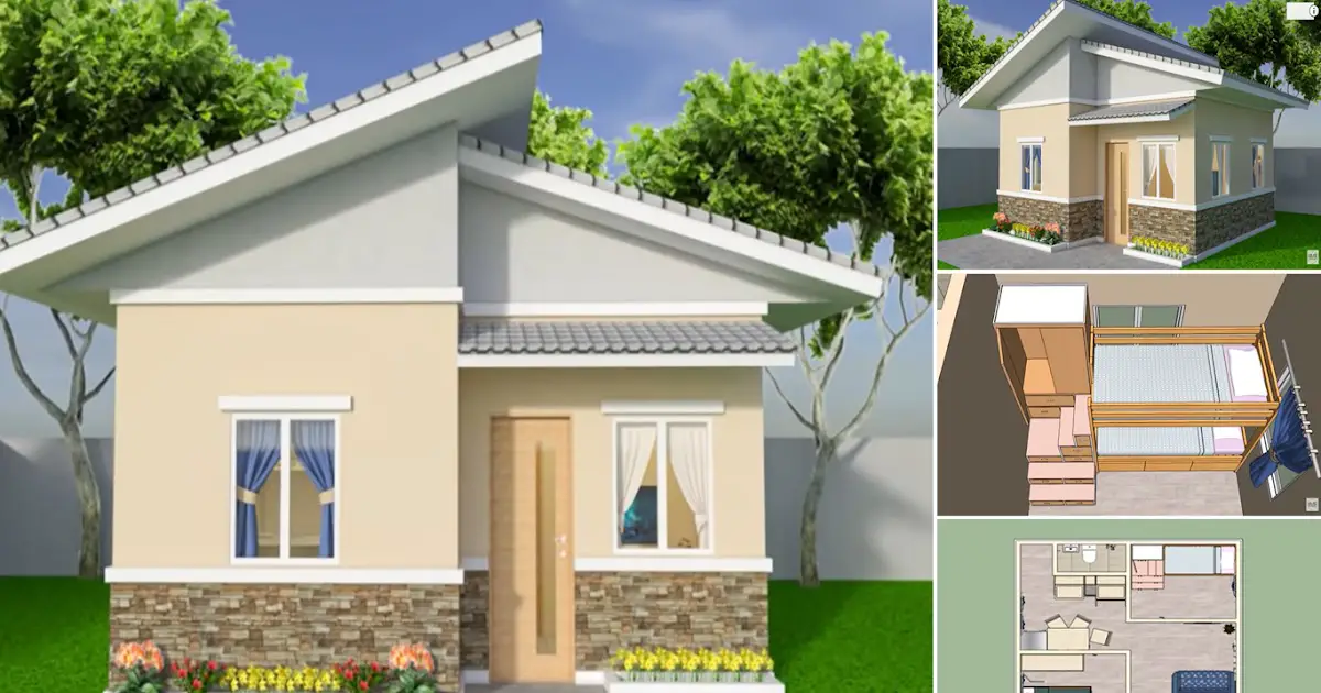6 x 6 M (36 Sqm) Pretty Small House Design With Floor Plan Detail ~ Homlovely.com