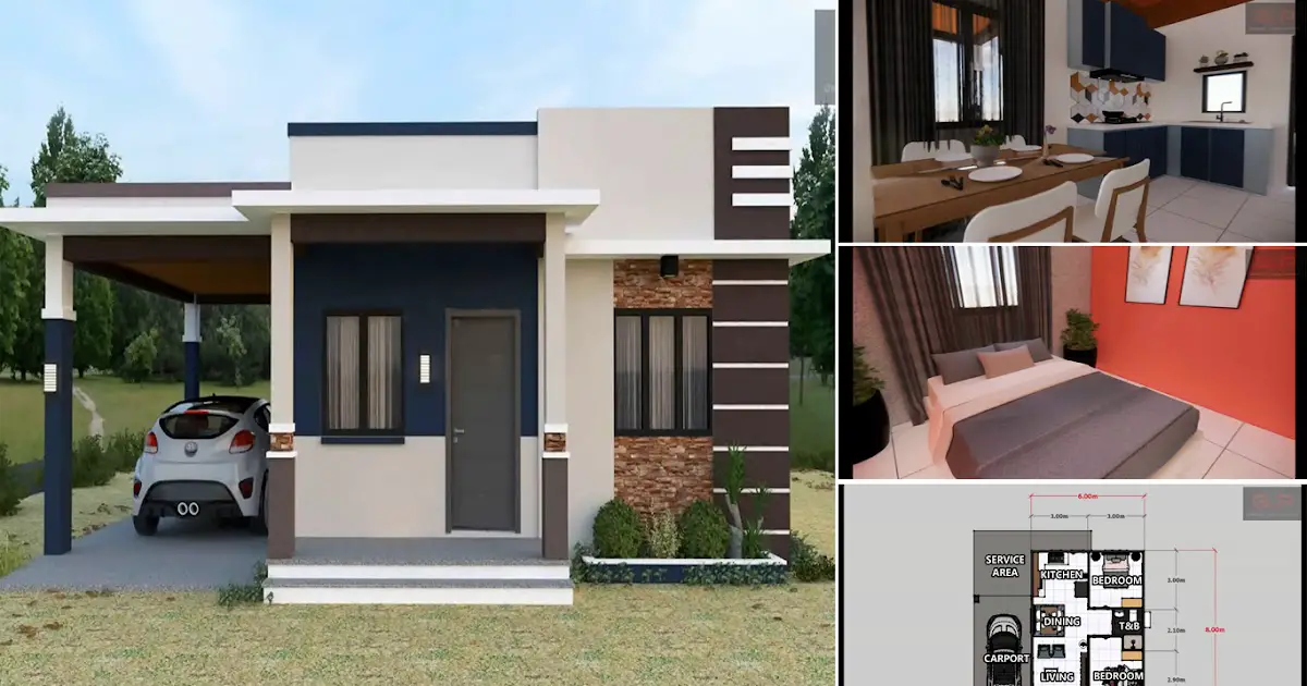 6 x 8 Meters Small House Design with 2 Bedrooms ~ Homlovely.com
