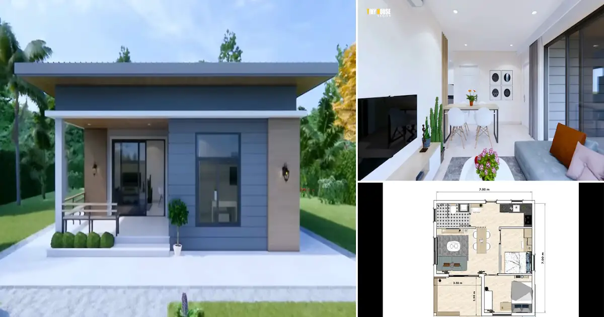 Beautiful Small House Design (7 x 7 M) with 2 Bedrooms ~ Homlovely.com