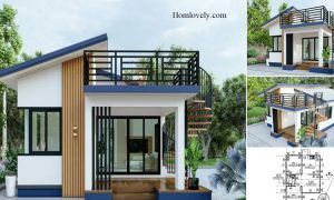 Pretty Small House Design With Mini Roof Deck + House Plan ~ Homlovely.com