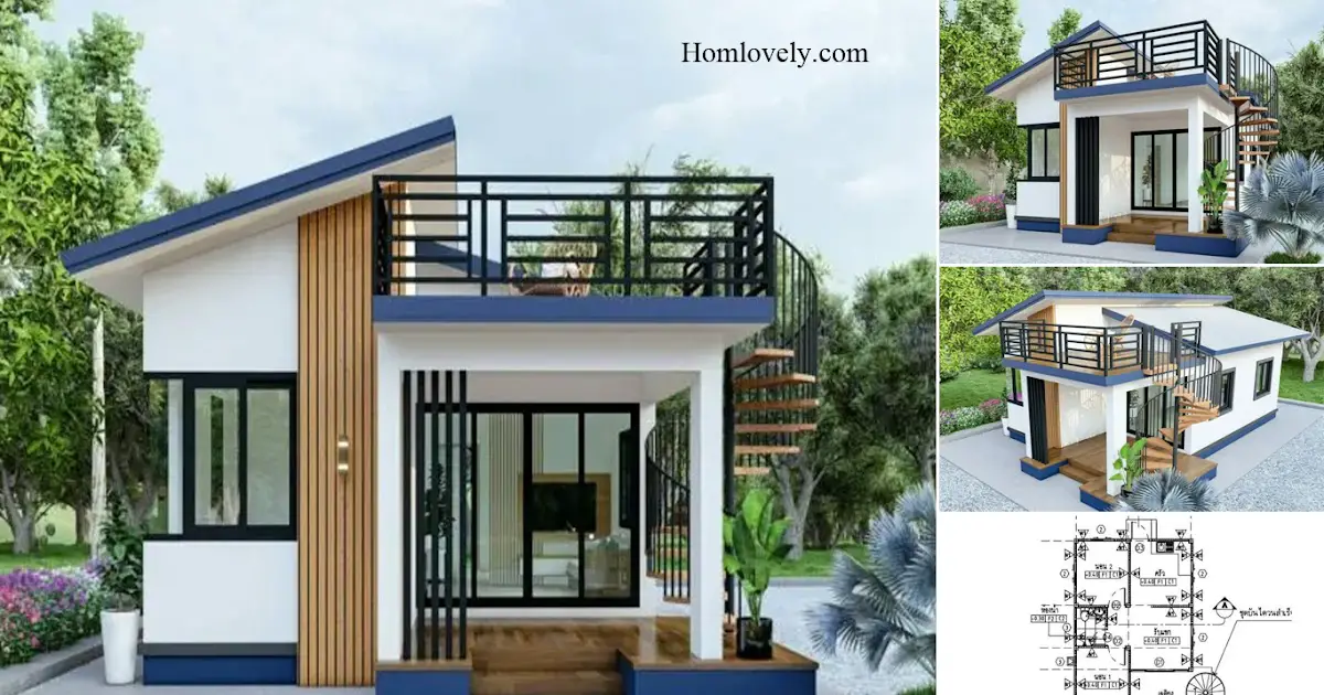 Pretty Small House Design With Mini Roof Deck + House Plan ~ Homlovely.com