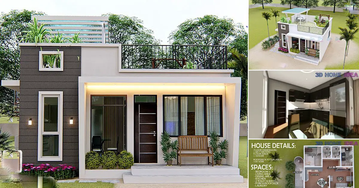 Small Type Box House Design with Deck (8 x 7 m) ~ Homlovely.com