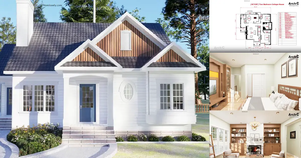 2 Bedrooms Charming House Design with Complete Floor Plan ~ Homlovely.com