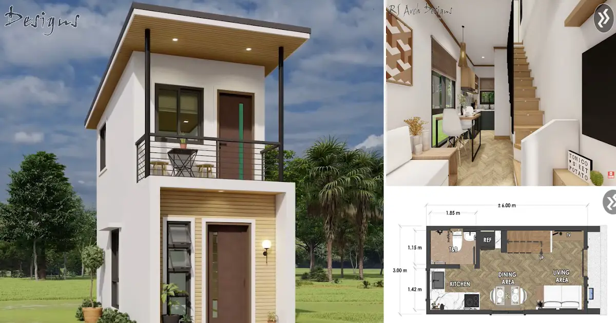 3 x 6 Meter - 2 Storey Small House Design With Floor Plan ~ Homlovely.com