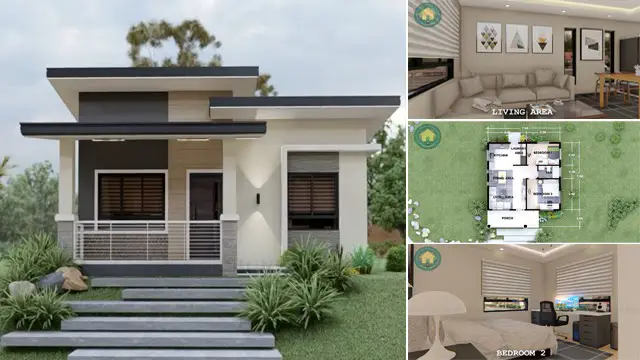 7.5 x 7.5 Meters Small House Design with 2 Bedrooms ~ Homlovely.com