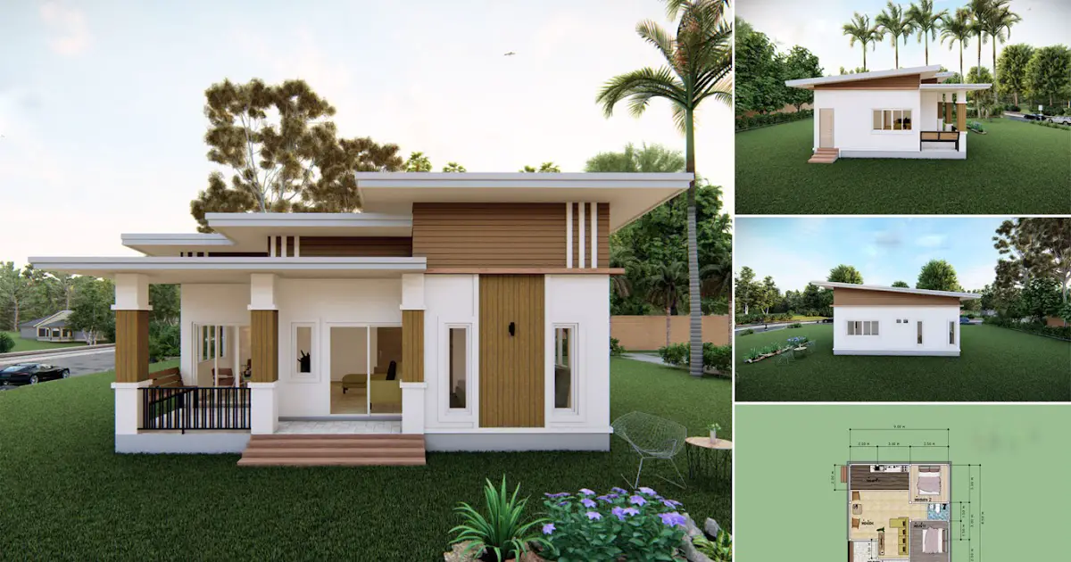 8.5 x 9 m Small House Design with 2 Bedrooms ~ Homlovely.com