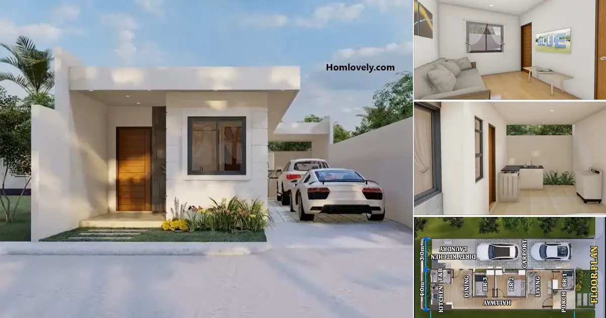 3-Bedroom 62 sqm Small House Design with 3D Plan ~ Homlovely.com