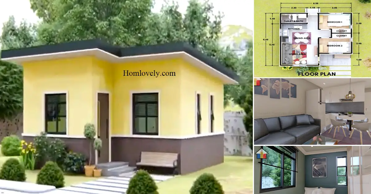 6.5 x 6.5 M Minimalist Small House Design Plan ~ Homlovely.com