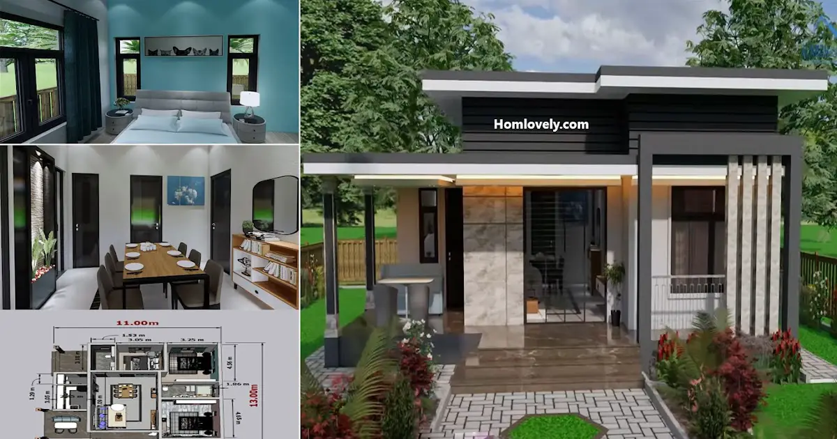 Simple 11 x 13 m Modern House Design in Full Facilities (3BEDROOM) ~ Homlovely.com