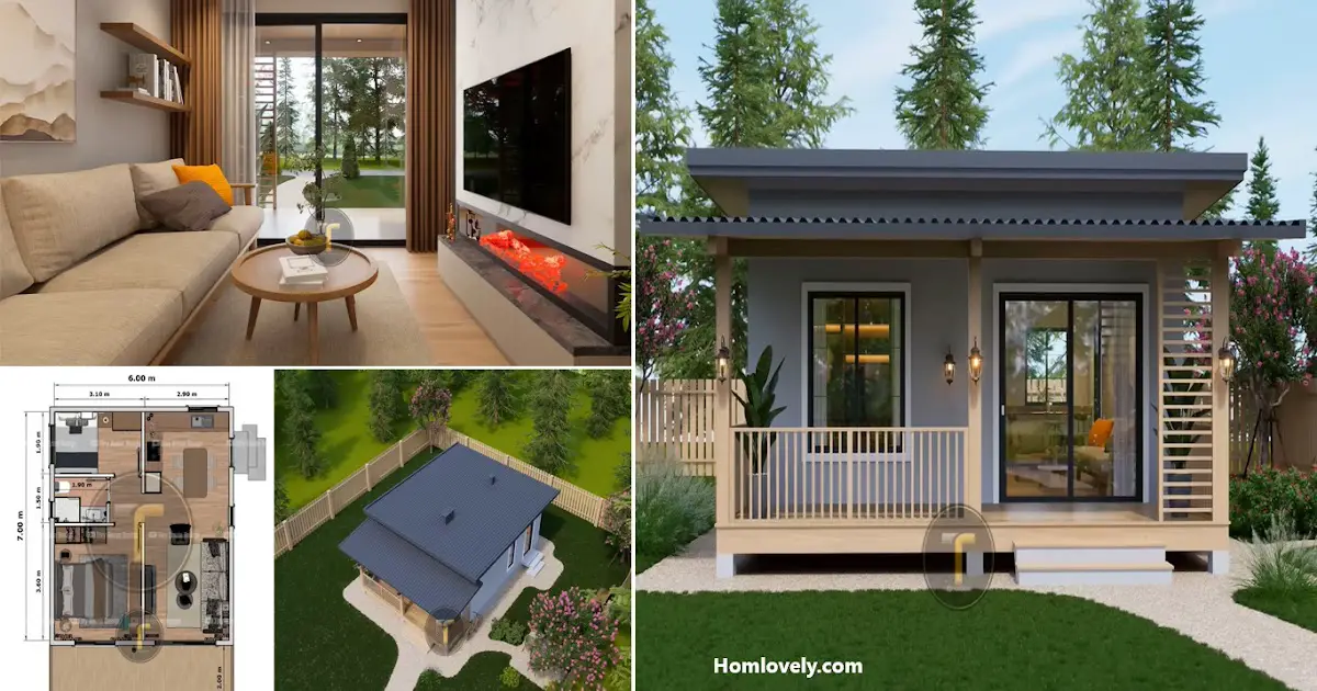 Lovely Tiny Farmhouse 6 x 7 m with Layout (2Bedroom) ~ Homlovely.com