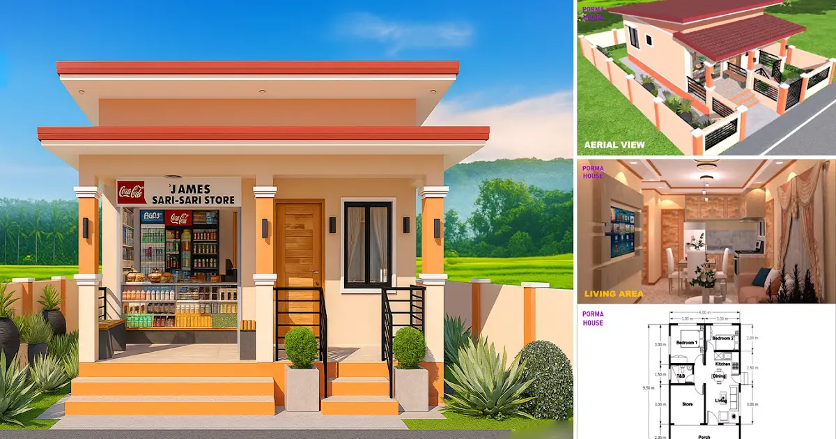 57sqm Small House Design with Store ~ Homlovely.com