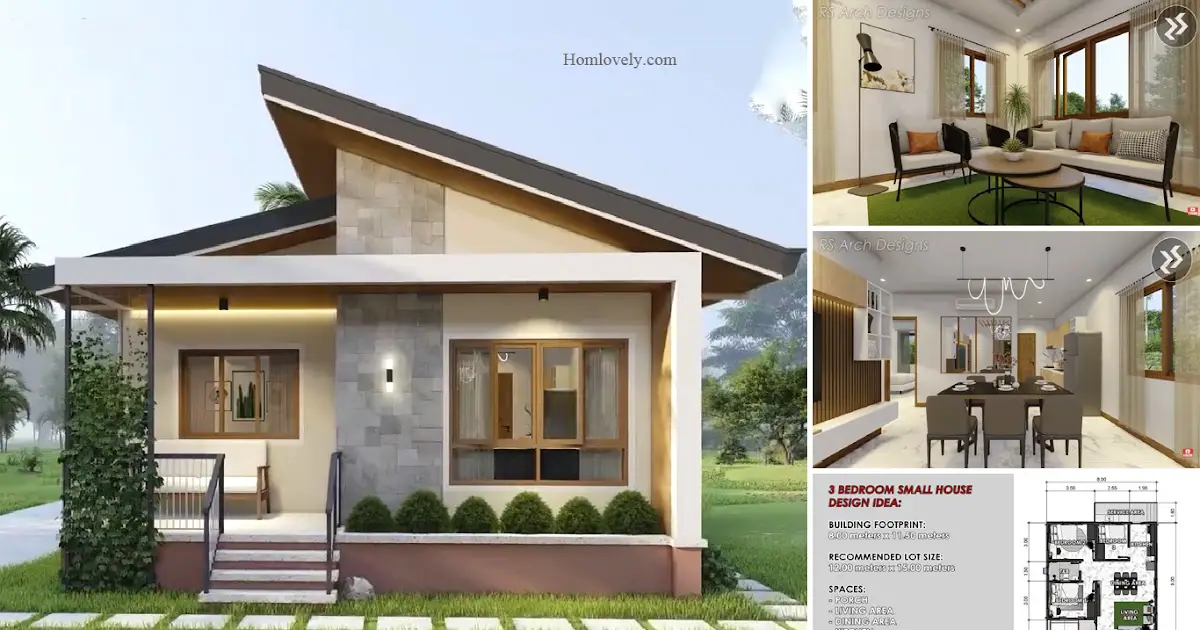72sqm Pretty House Design with 3 Bedrooms ~ Homlovely.com